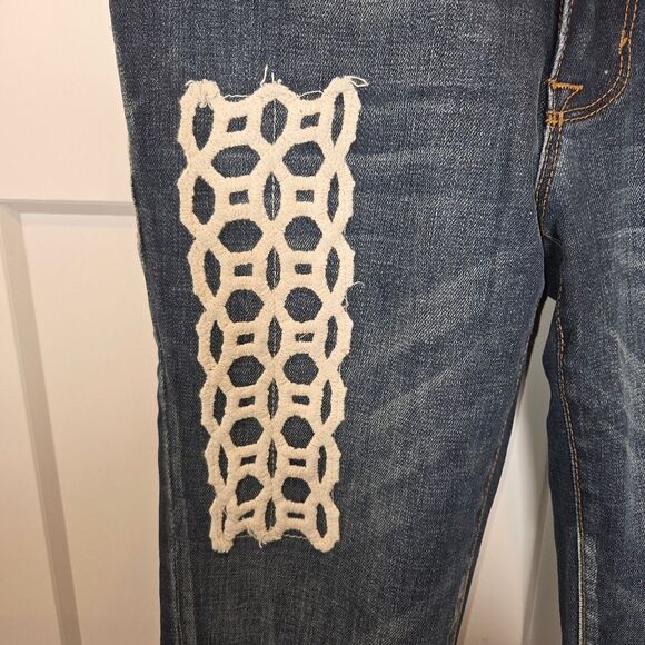 FREE PEOPLE x Artisan Deluxe  Lace Applique Skinny Denim Jeans Size 25 - Picture 3 of 8